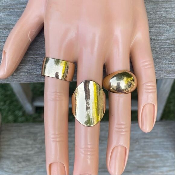 NWT New Urban Outfitters UO 3 Piece Gold Abstract Ring Set. Size 6 Y2K Retro Mod - Picture 1 of 8